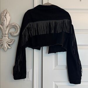 Black Fringe Studded Cropped Jacket
